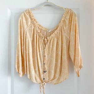 Yellow Off The Shoulder 3/4 Sleeve Blouse